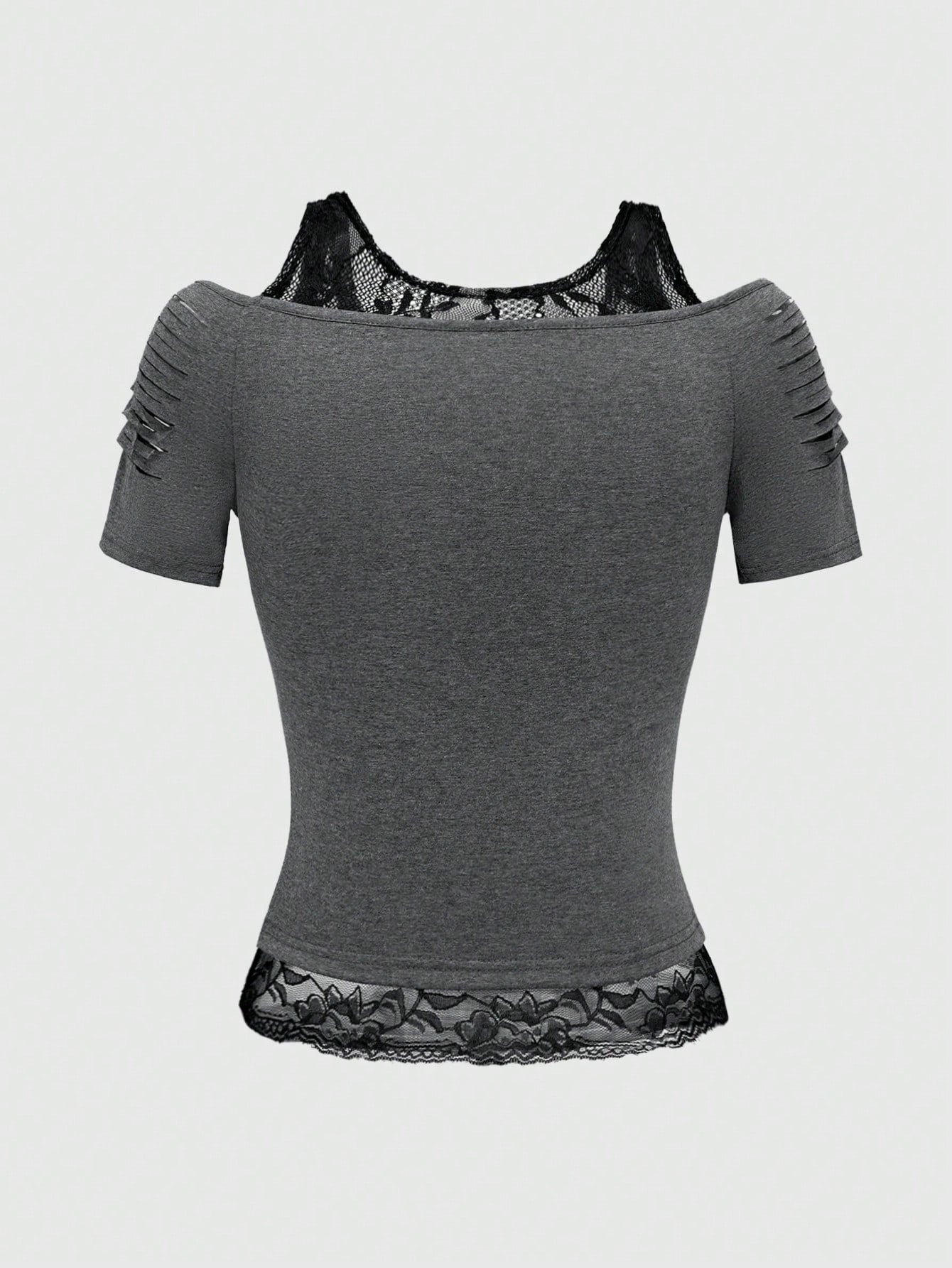 ROMWE Grunge Punk Camiseta con contraste de gráfico de letra, hombros descubiertos de encaje, para la escuela