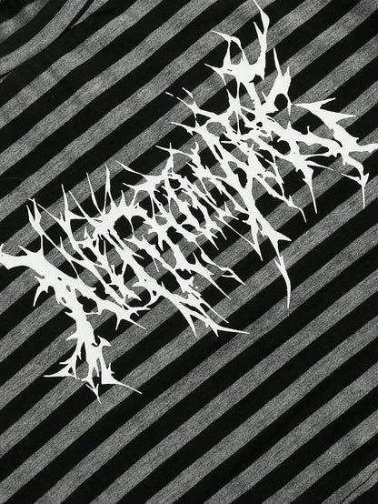 ROMWE Grunge Punk Camiseta corta a rayas con estampado de letras de estilo punk para mujeres