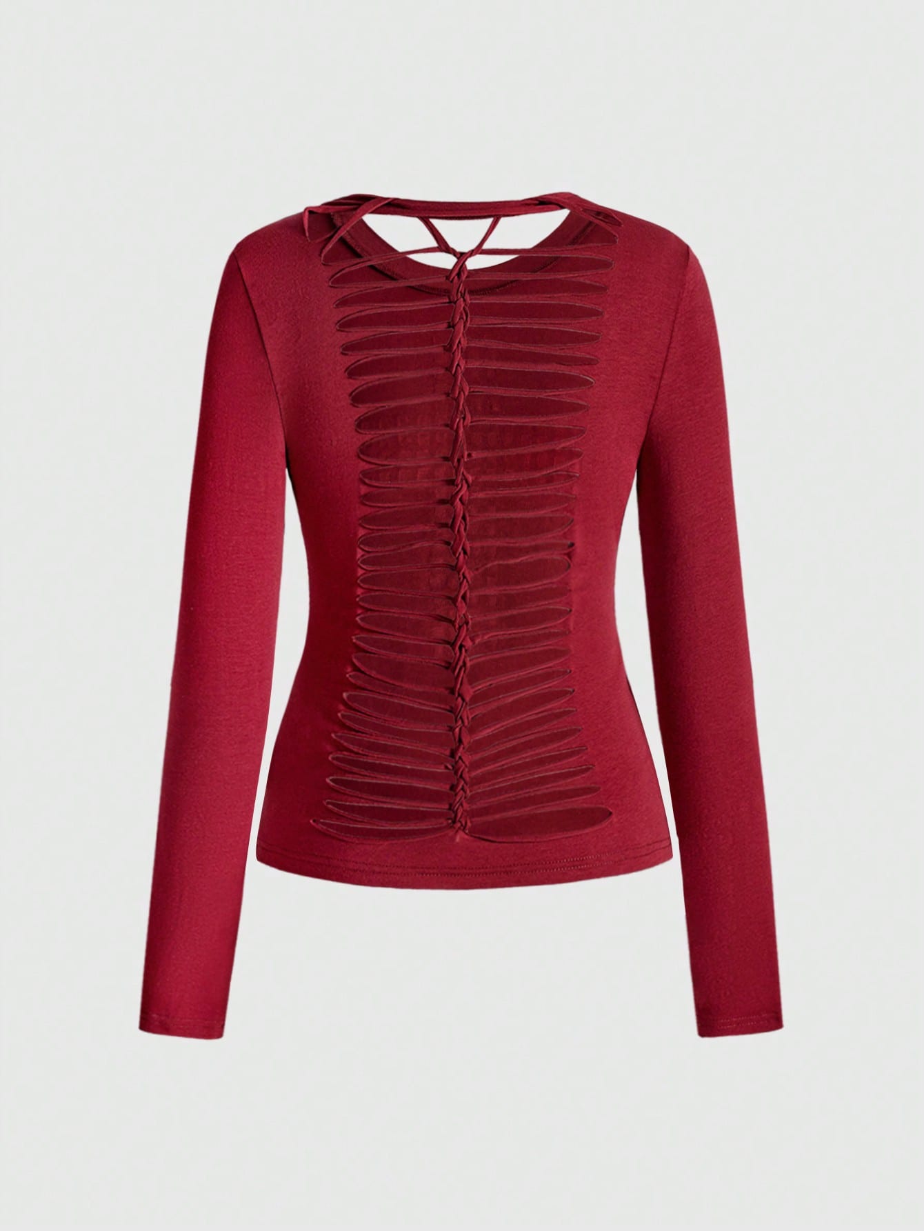 ROMWE Grunge Punk Camiseta de manga larga de ajuste ceñido con diseño de cruz remachada, corte láser en la espalda, estilo punk Y2K, de unicolor y versátil