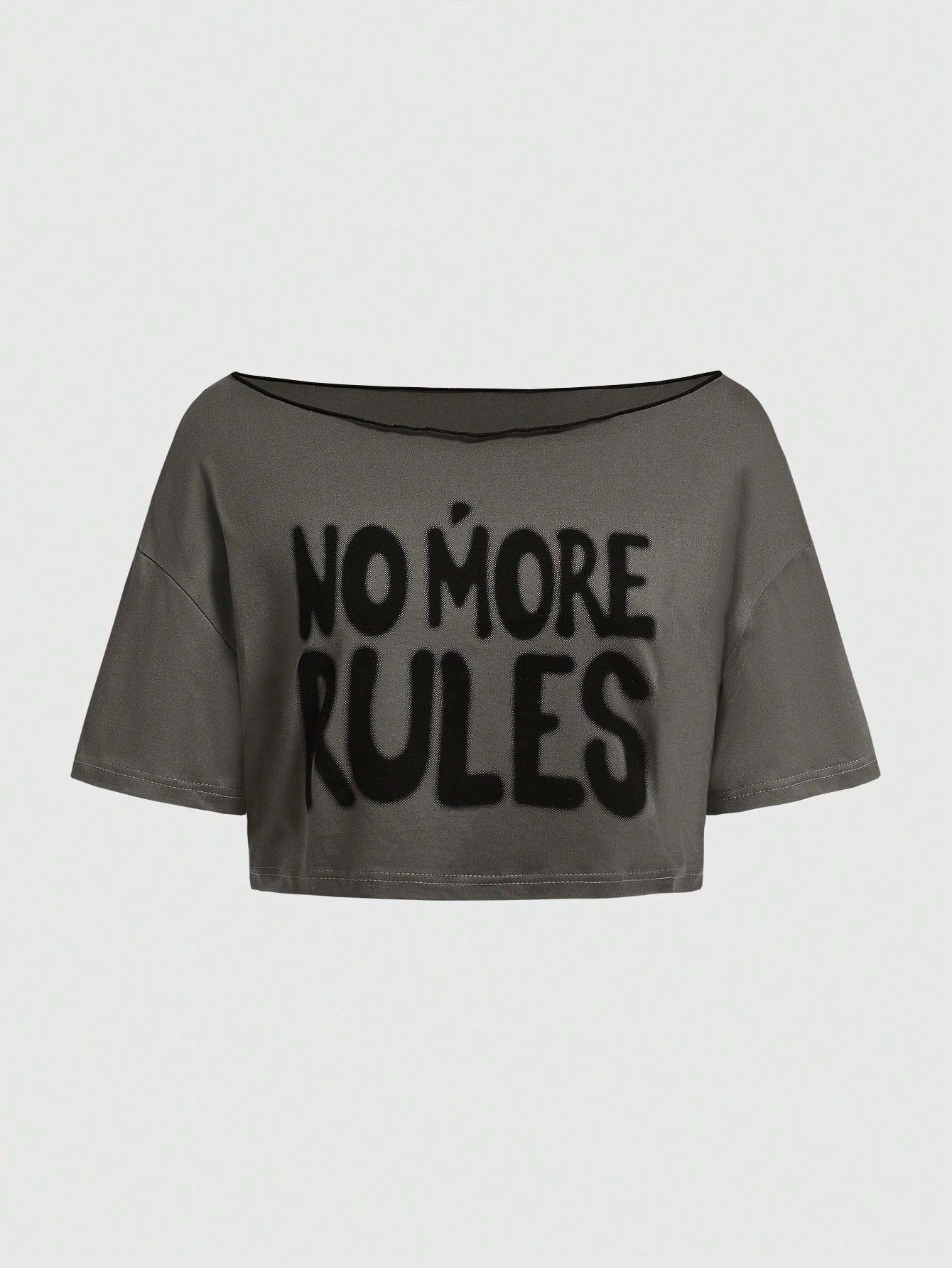 ROMWE Grunge Punk Camiseta suelta de mujer corta con hombros al descubierto, estampado de lema "NO talla grande REGLAS", escolar