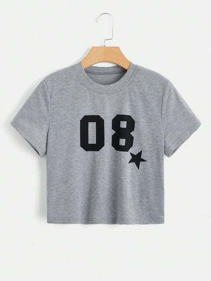 ROMWE Grunge Punk Crop camiseta gráfico con estrellas y números