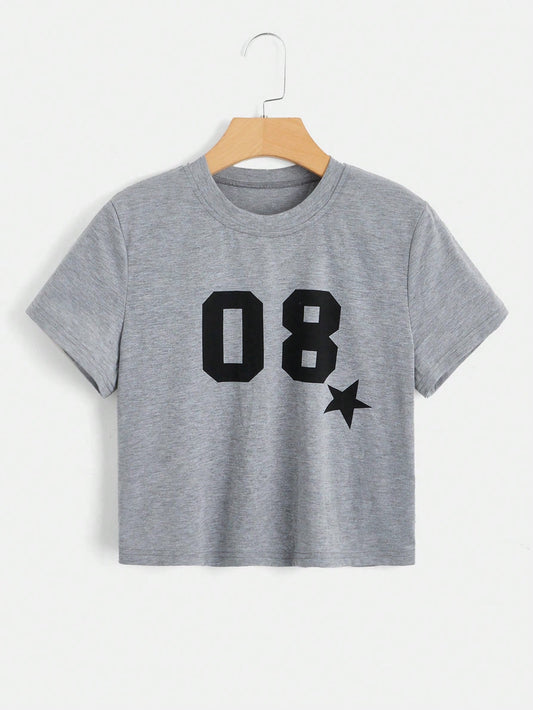ROMWE Grunge Punk Crop camiseta gráfico con estrellas y números