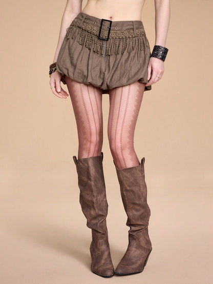 ROMWE Grunge Punk Falda de peplum de cintura baja con diseño de flecos vintage