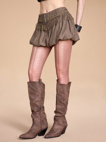 ROMWE Grunge Punk Falda de peplum de cintura baja con diseño de flecos vintage