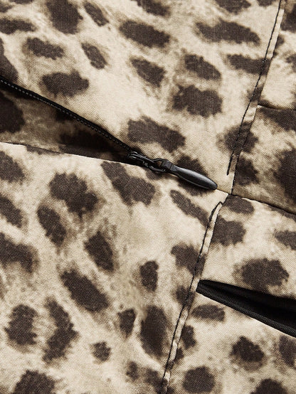 ROMWE Grunge Punk Minifalda plisada de cintura baja para mujer con estampado de leopardo y decoración de metal, estilo Harajuku Y2K