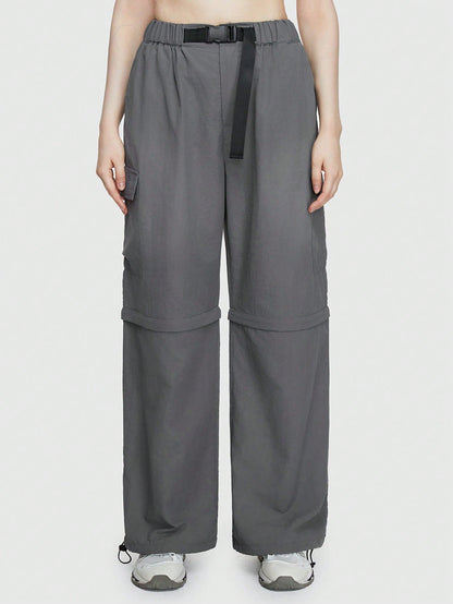 ROMWE Grunge Punk Pantalones De Pierna Recta De Múltiples Bolsillos Para Mujer Tipo Cargo (convertibles, Con Longitud Ajustable)