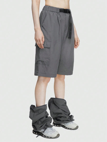 ROMWE Grunge Punk Pantalones De Pierna Recta De Múltiples Bolsillos Para Mujer Tipo Cargo (convertibles, Con Longitud Ajustable)