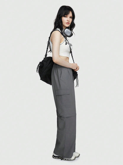 ROMWE Grunge Punk Pantalones De Pierna Recta De Múltiples Bolsillos Para Mujer Tipo Cargo (convertibles, Con Longitud Ajustable)