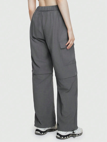 ROMWE Grunge Punk Pantalones De Pierna Recta De Múltiples Bolsillos Para Mujer Tipo Cargo (convertibles, Con Longitud Ajustable)