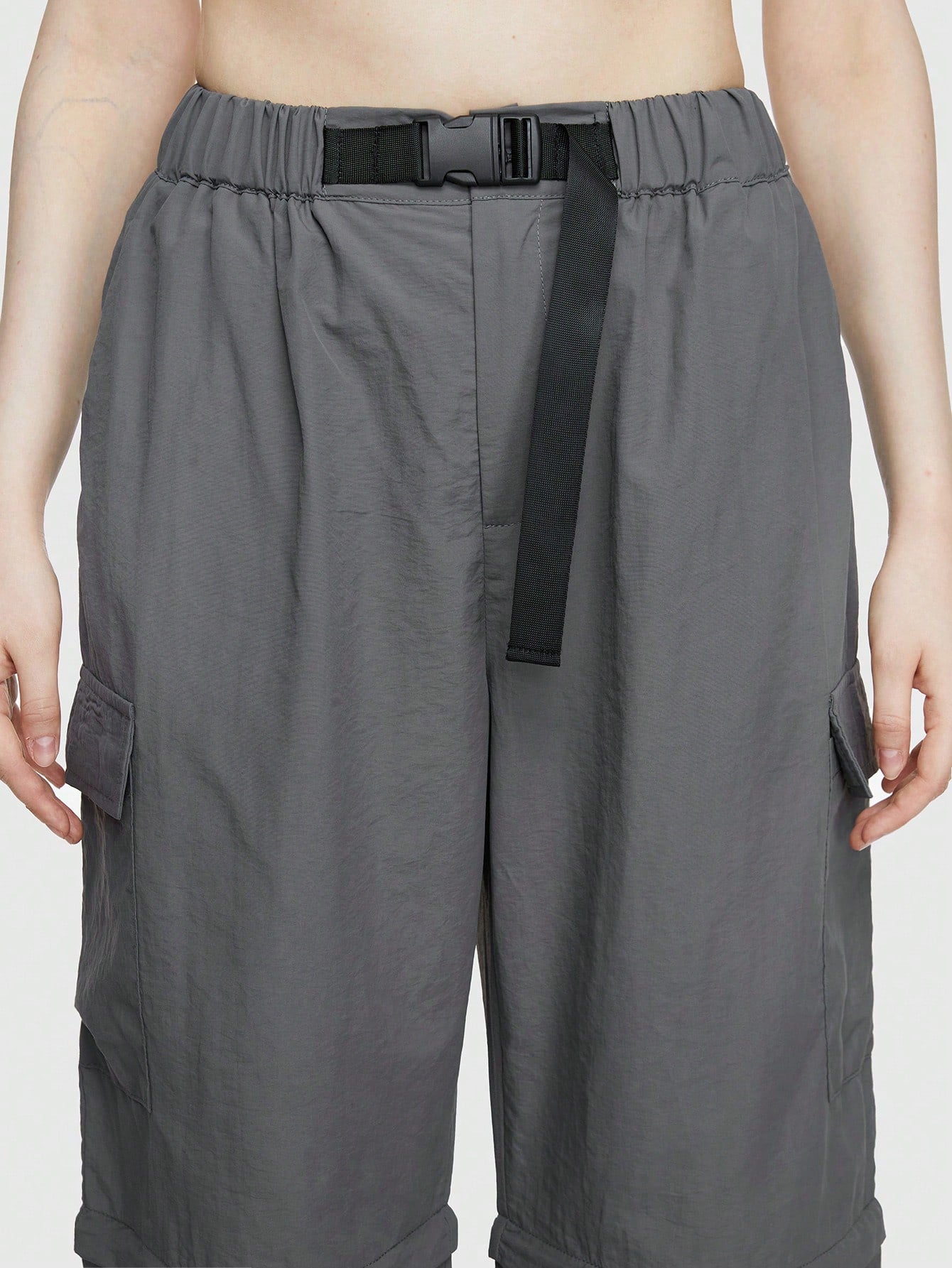 ROMWE Grunge Punk Pantalones De Pierna Recta De Múltiples Bolsillos Para Mujer Tipo Cargo (convertibles, Con Longitud Ajustable)