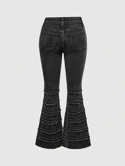 ROMWE Grunge Punk Pantalones vaqueros de tiro bajo con lavado desteñido, parches bordados con estrella y efecto desgastado en estilo Y2K