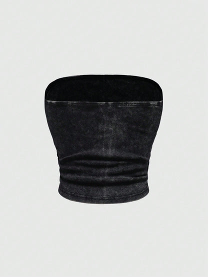 ROMWE Grunge Punk Parte superior de halter para mujer con adorno de cristal con diseño de cruz y alas