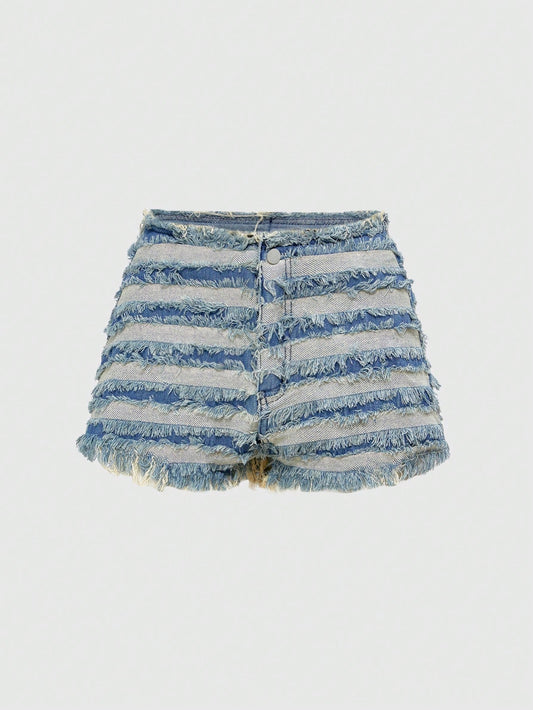 ROMWE Grunge Punk Short de mezclilla sexy para mujer con cintura baja, diseño vintage de retazos, desgarrado y dobladillo deshilachado