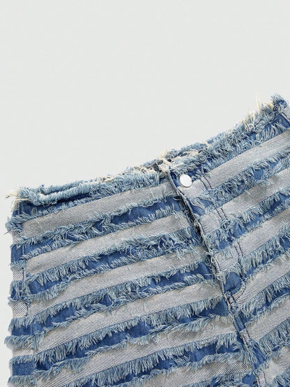 ROMWE Grunge Punk Short de mezclilla sexy para mujer con cintura baja, diseño vintage de retazos, desgarrado y dobladillo deshilachado