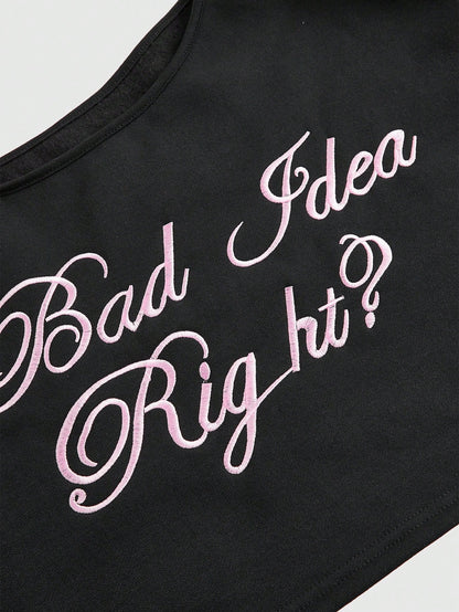 ROMWE Grunge Punk Sudadera holgada para mujer de manga larga con bloque de color, logo bordado, cuello asimétrico y lazo, estilo callejero para el Día de San Valentín Gyaru