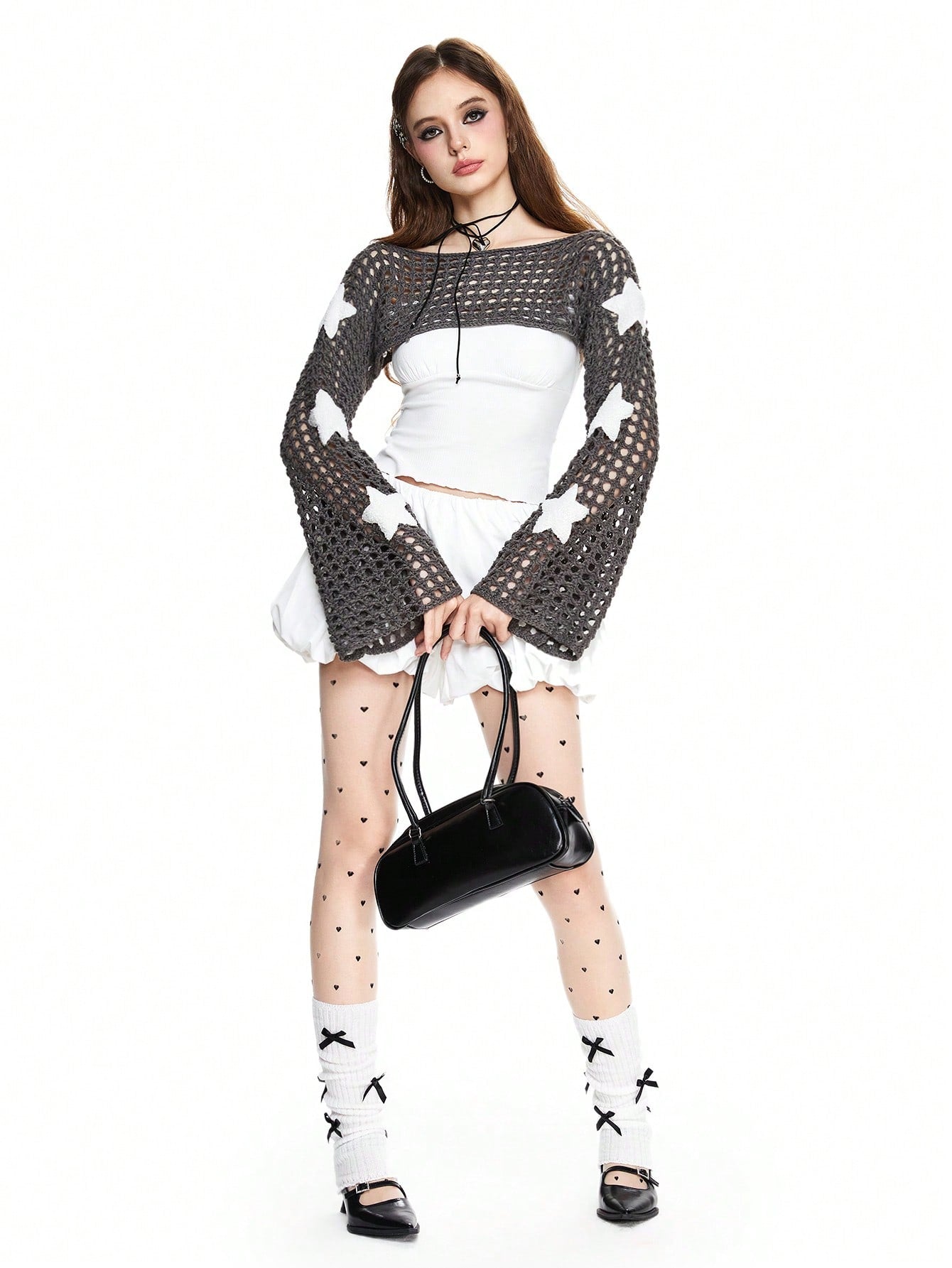 ROMWE Grunge Punk Top con tirantes acampanados, adecuada para colocar sobre camisetas o tirantes finos, con bordado de estrellas Hollow Out