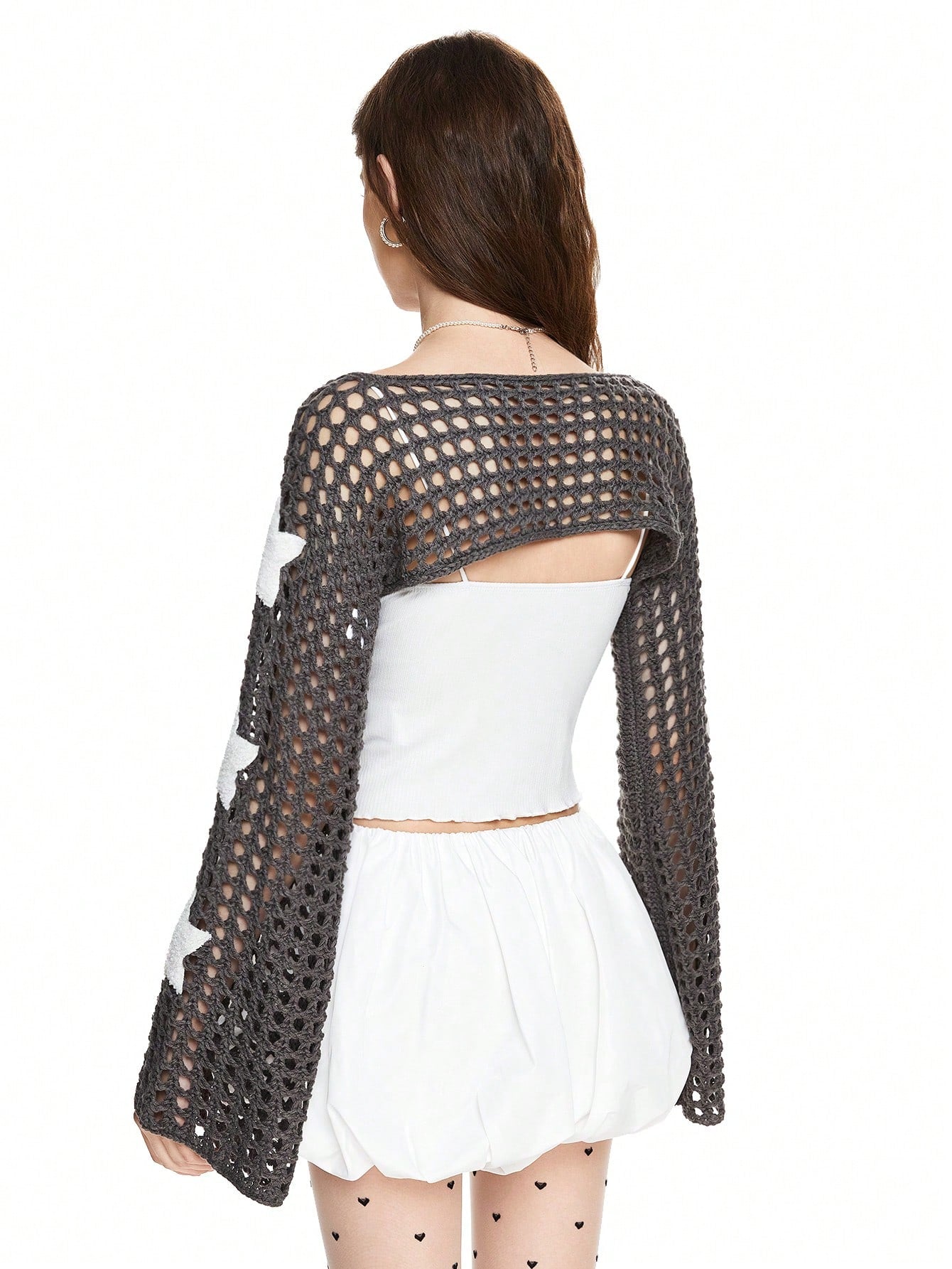 ROMWE Grunge Punk Top con tirantes acampanados, adecuada para colocar sobre camisetas o tirantes finos, con bordado de estrellas Hollow Out