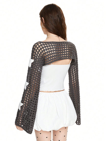 ROMWE Grunge Punk Top con tirantes acampanados, adecuada para colocar sobre camisetas o tirantes finos, con bordado de estrellas Hollow Out