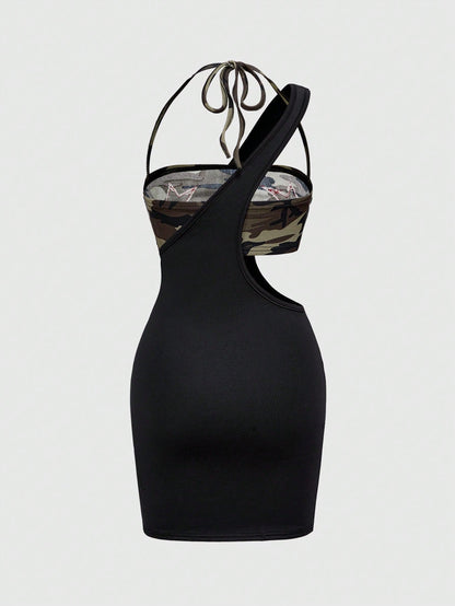 ROMWE Grunge Punk Top corto sin tirantes con estampado de camuflaje Y2K sexy