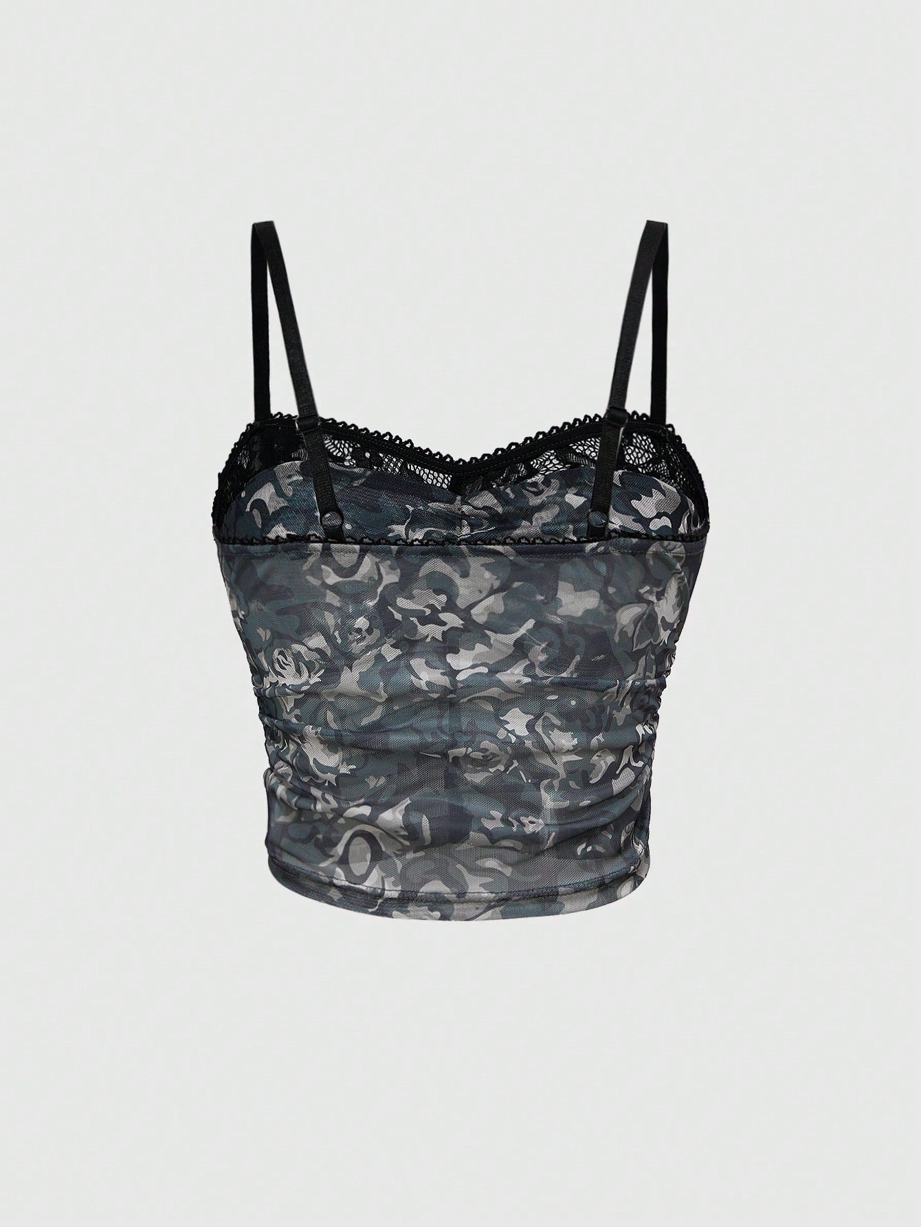 ROMWE Grunge Punk Top de camuflaje con pliegues para mujer