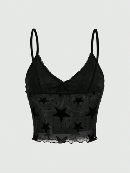 ROMWE Grunge Punk Top de tirantes con estampado de estrella