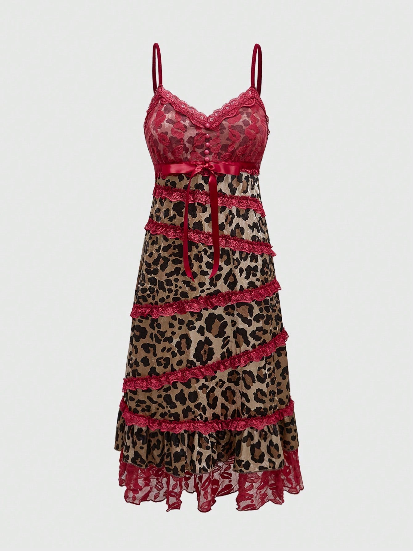 ROMWE Grunge Punk Vestido de largo medio con estampado de leopardo y patchwork, para mujeres, para fiestas y ocasiones formales