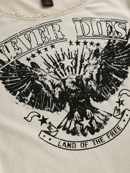 ROMWE Hippie Camiseta de mujer de manga corta con estampado de águila cowboy del oeste