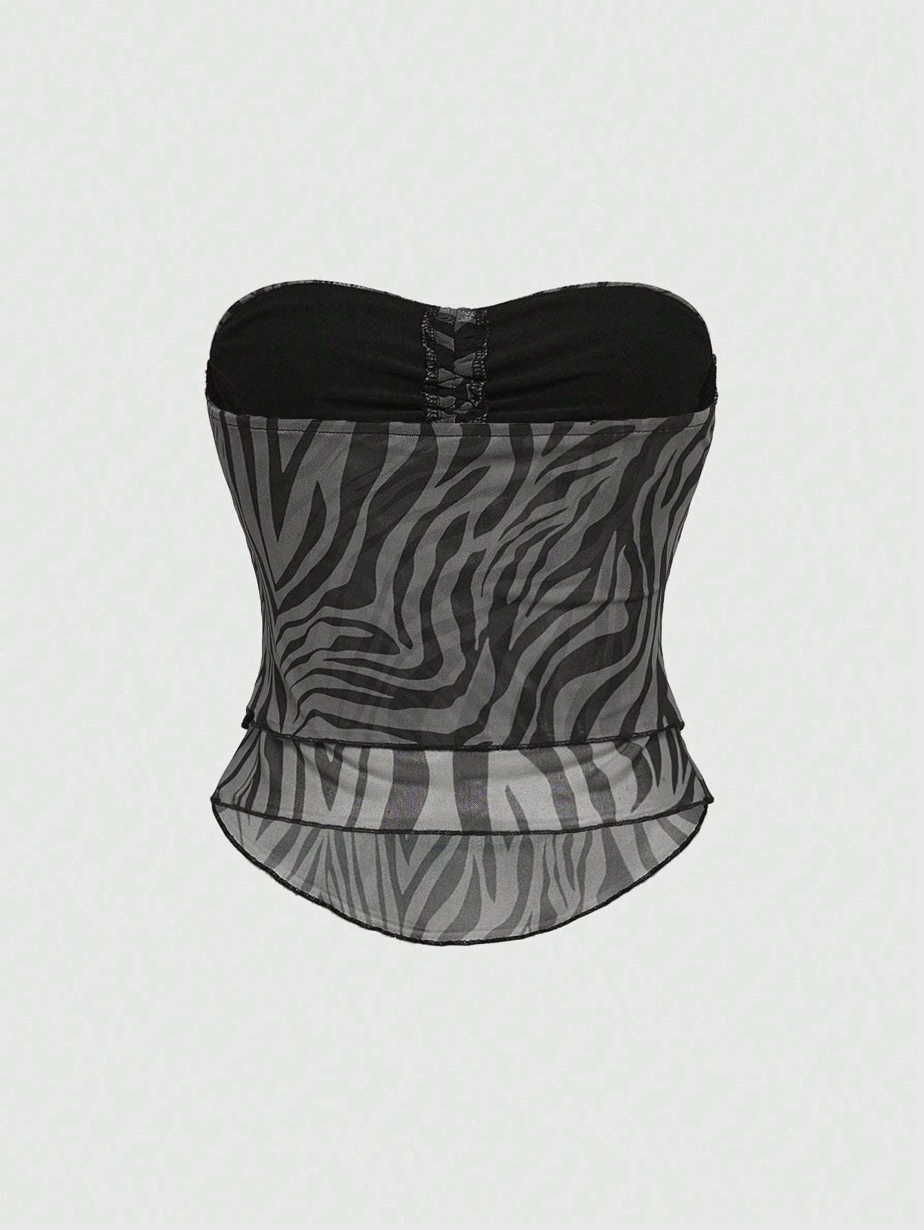 ROMWE Hippie Camisola con malla y estampado de leopardo y cebra para mujer, estilo bohemio y sexy, con lazo de cinta adornado con cuentas y nudo de lazo
