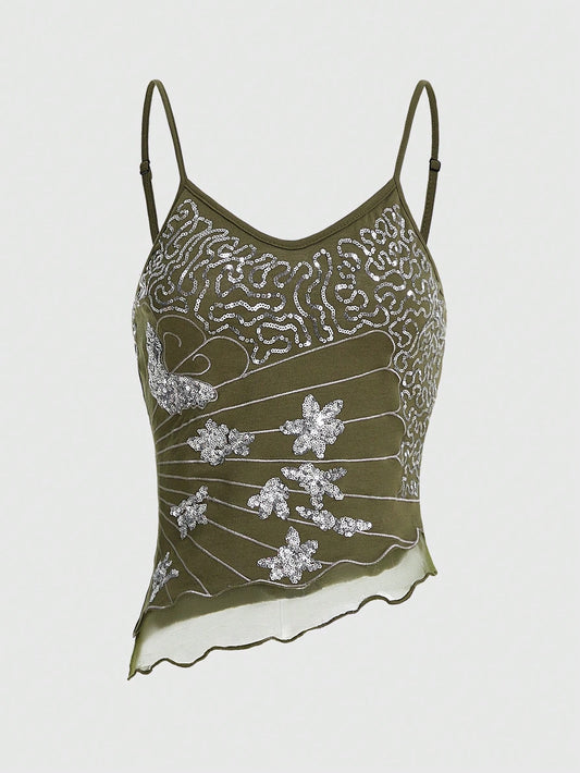 ROMWE Hippie Correas Asimétricas De Lentejuelas De Mariposa Para Mujeres Con Dobladillo