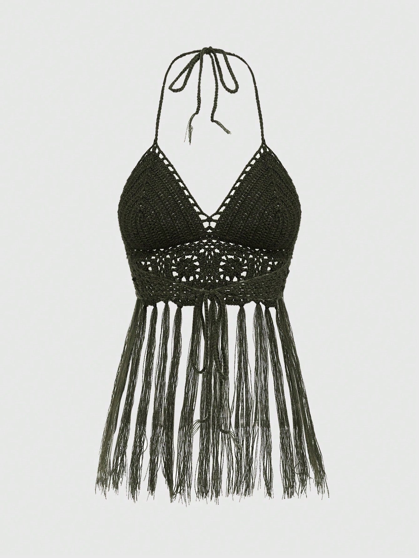 ROMWE Hippie Jersey de Mujer Estilo Bohemio Hippie de Punto de Ganchillo
