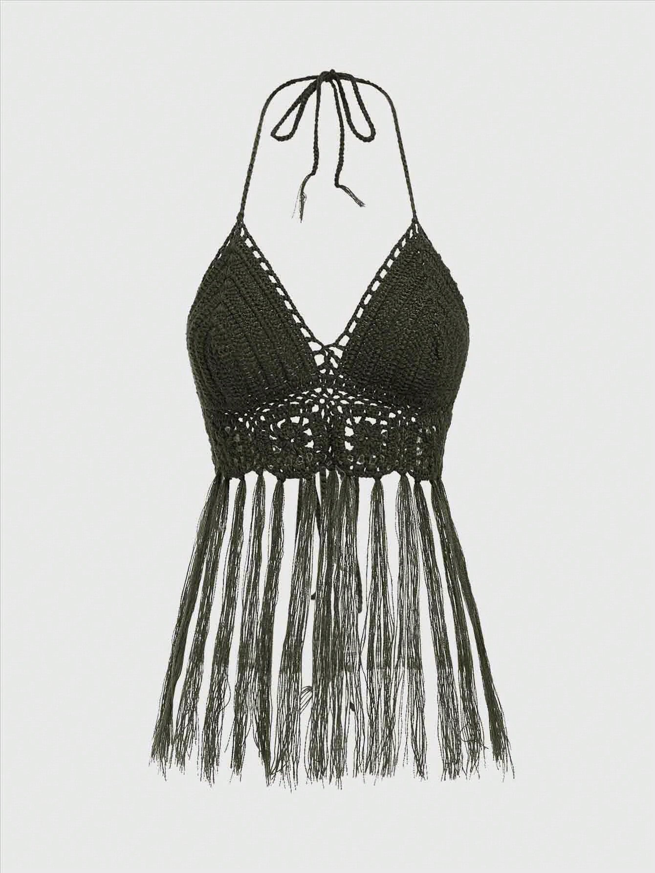 ROMWE Hippie Jersey de Mujer Estilo Bohemio Hippie de Punto de Ganchillo