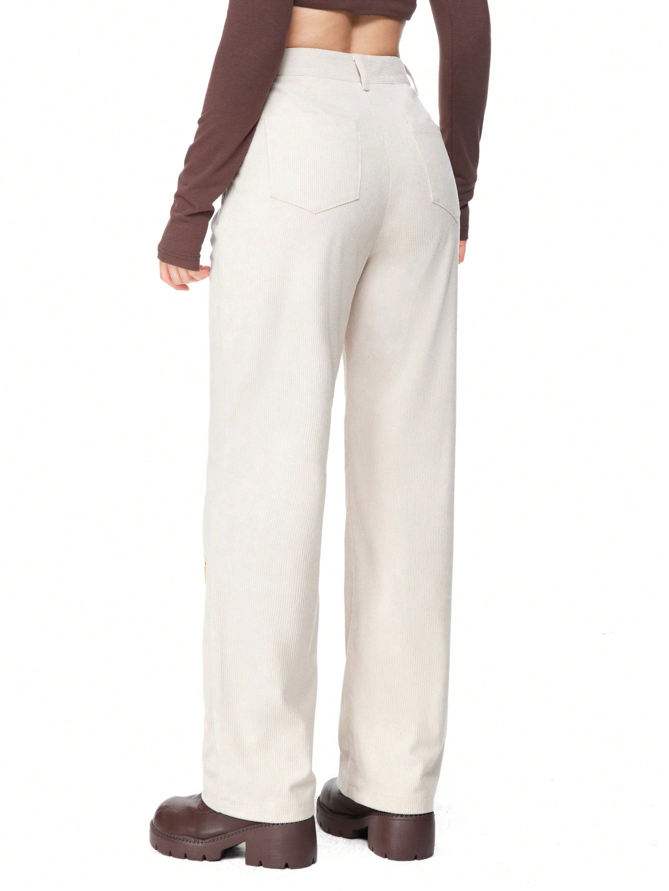 ROMWE Hippie Pantalones informales de mujer con bordado floral