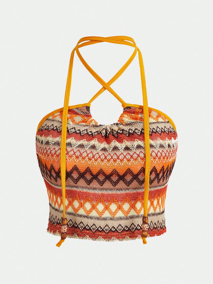 ROMWE Hippie Top De Halter De Ganchillo Geométrico Para Mujeres
