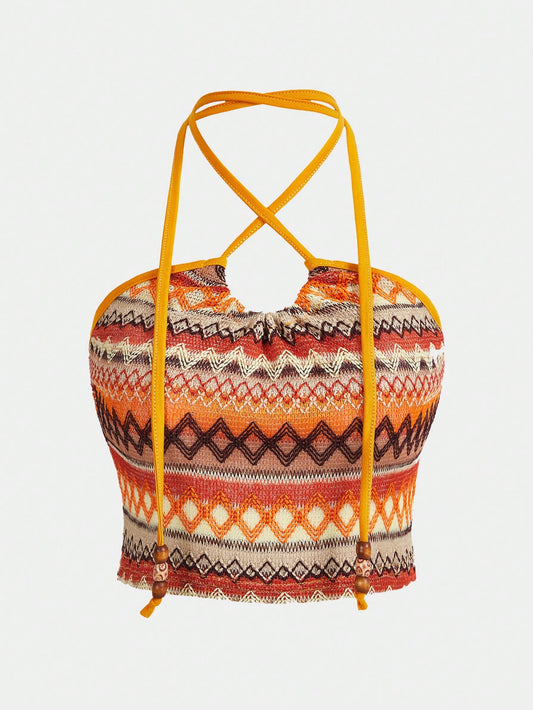 ROMWE Hippie Top De Halter De Ganchillo Geométrico Para Mujeres