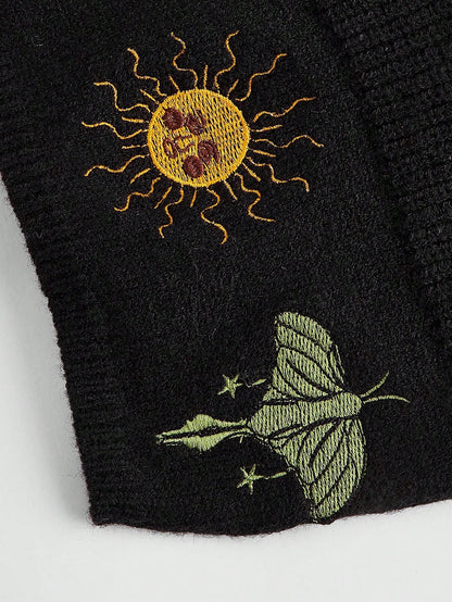 ROMWE Hippie Top De Punto Con Bordado De Sol Y Luna Y Diseño Halter
