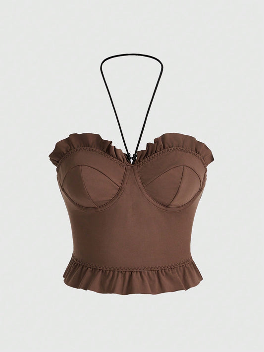 ROMWE Hippie Top de tirantes con espalda de nadador con cuentas, estilo boho occidental para mujer