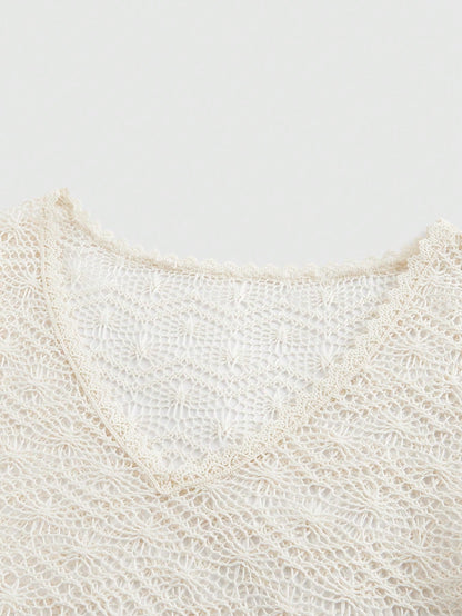 ROMWE Hippie Top de vacaciones bohemia jacquard tejida con diseño calado