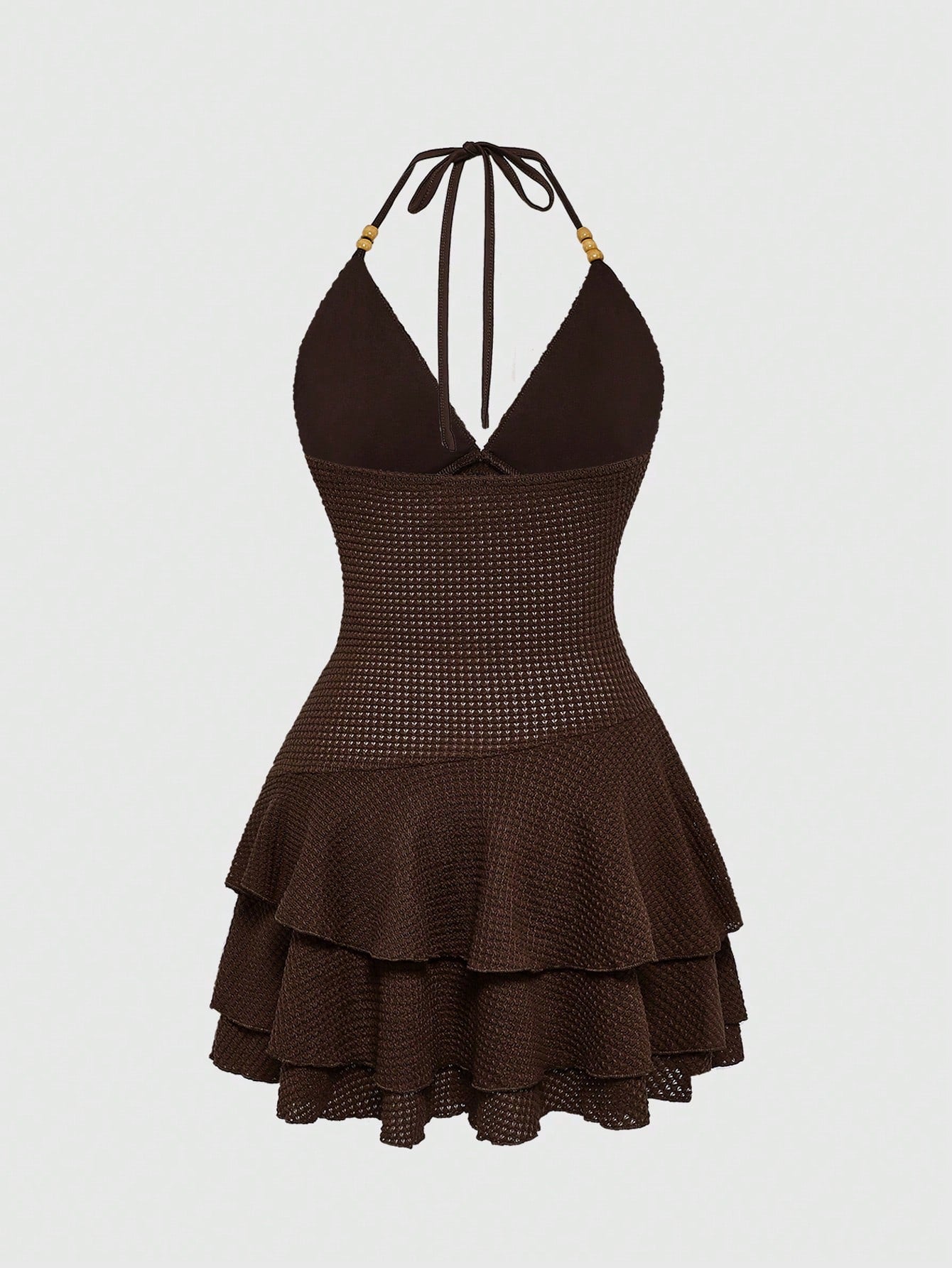 ROMWE Hippie Vestido informal mini con cuello halter, bajo con volantes, bordado con floral y tótem estilo hippie Y2K para mujeres