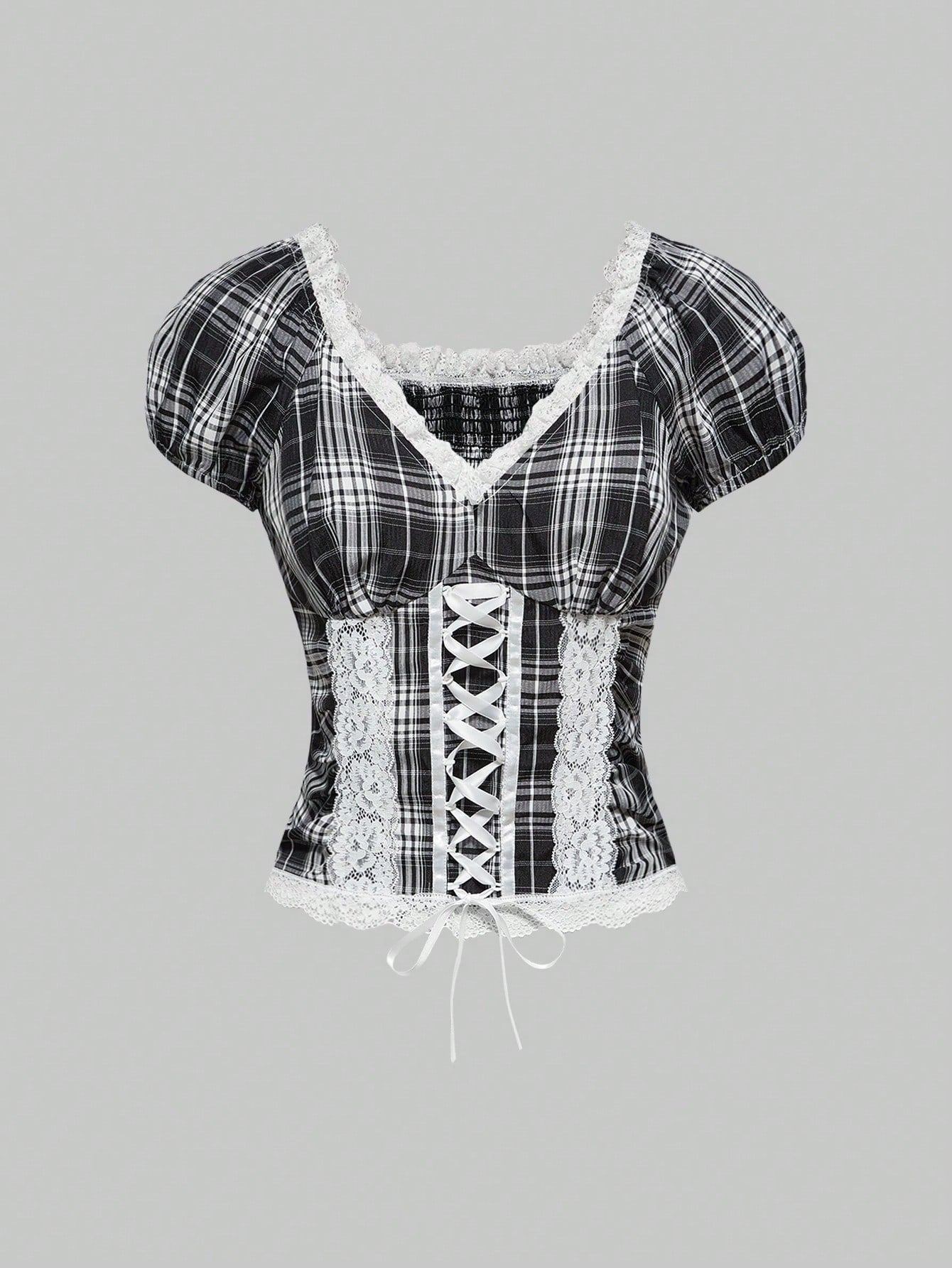ROMWE J-Fashion Blusa de mujer con paneles de encaje y hombros descubiertos