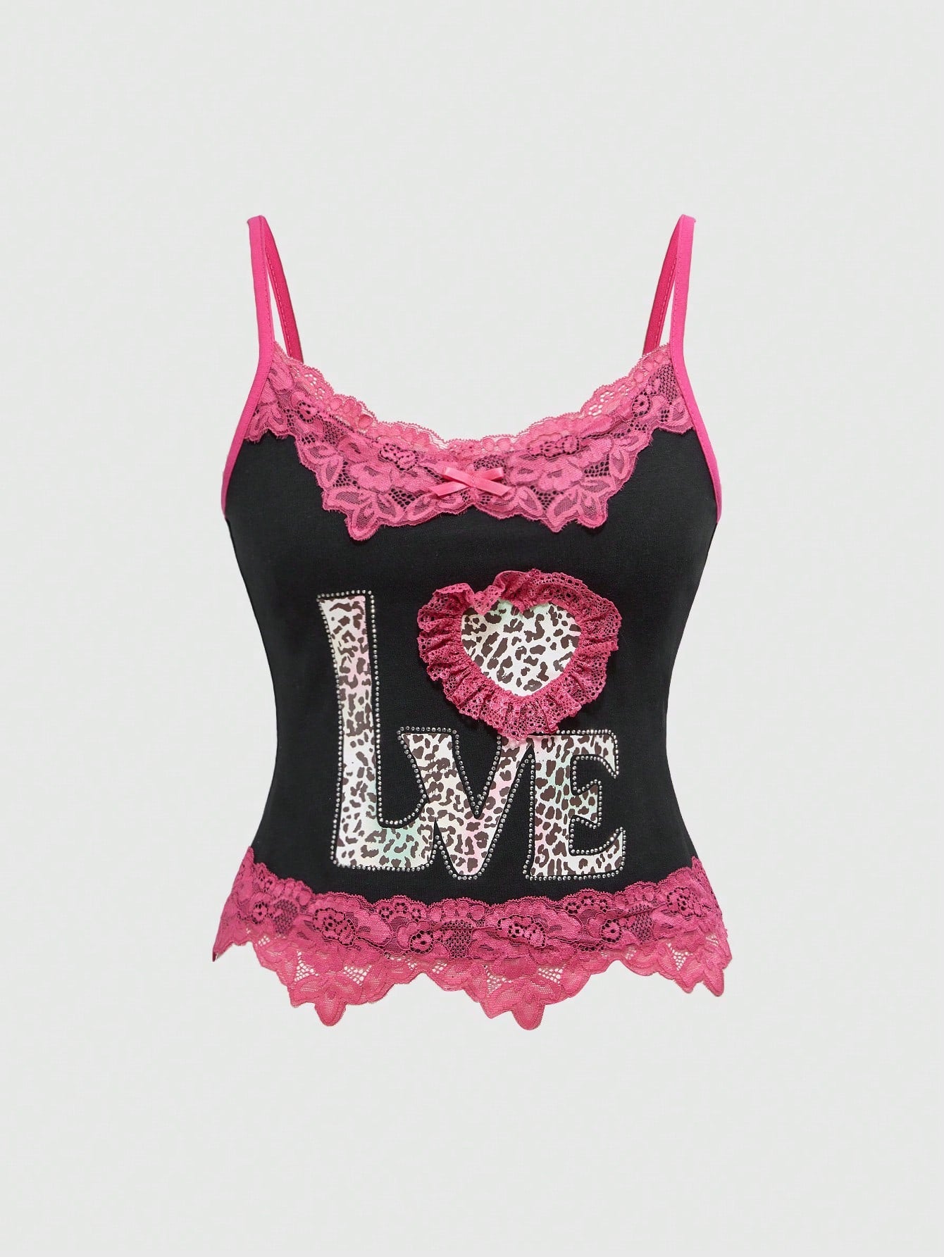 ROMWE J-Fashion Camiseta interior de señora con volantes en color rosa intenso sexy