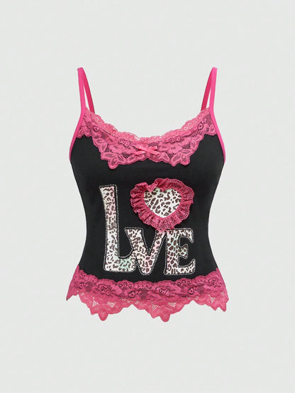 ROMWE J-Fashion Camiseta interior de señora con volantes en color rosa intenso sexy