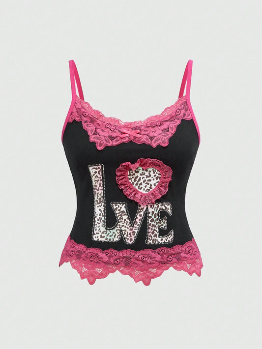 ROMWE J-Fashion Camiseta interior de señora con volantes en color rosa intenso sexy