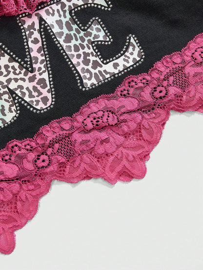 ROMWE J-Fashion Camiseta interior de señora con volantes en color rosa intenso sexy