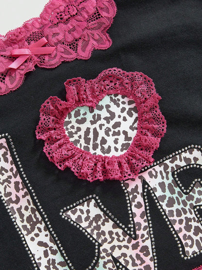 ROMWE J-Fashion Camiseta interior de señora con volantes en color rosa intenso sexy