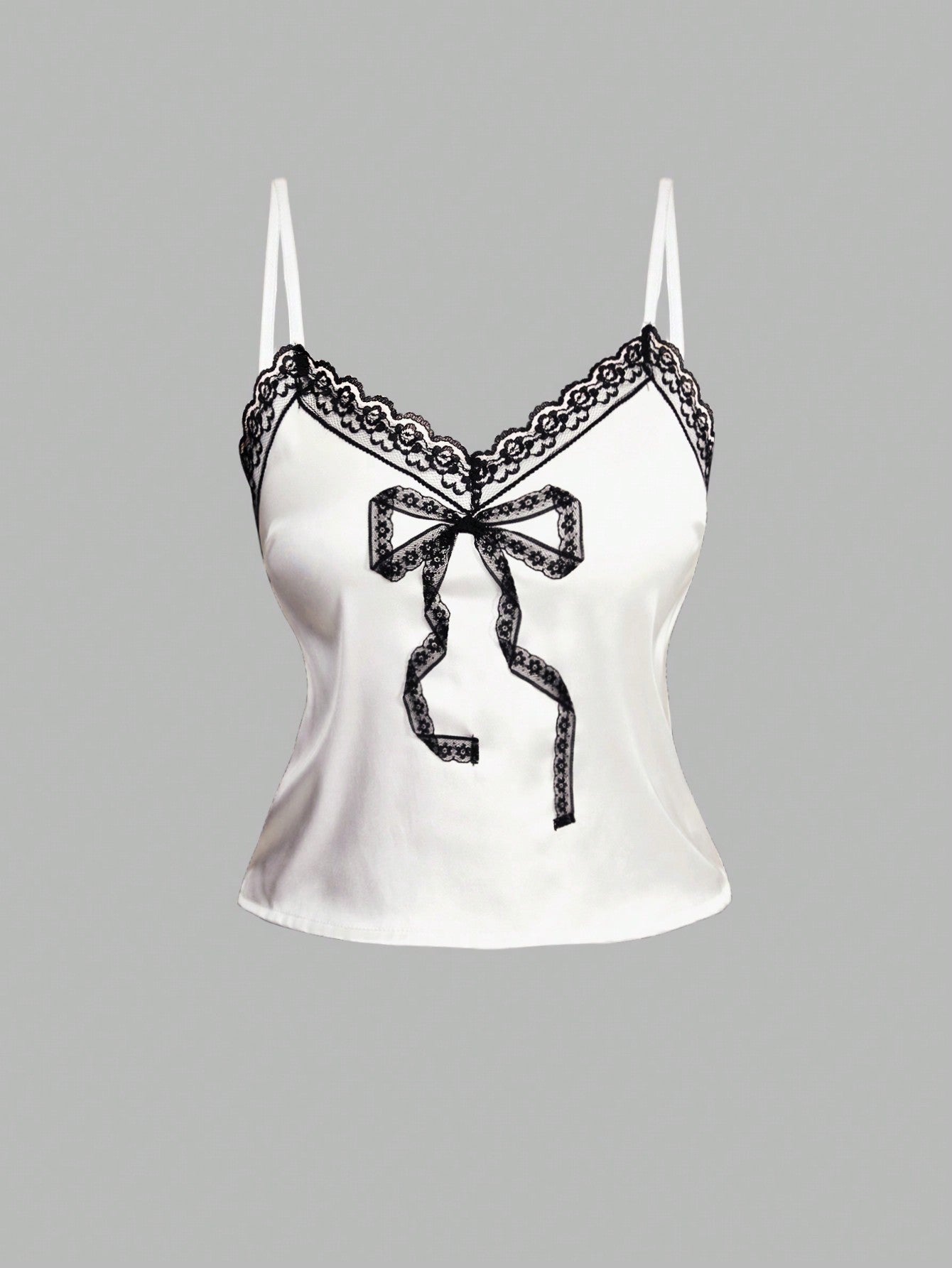 ROMWE J-Fashion Camisola de satén con encaje y lazo de color bloqueado al estilo Y2K para mujer, ideal para verano