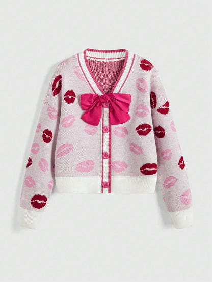 ROMWE J-Fashion Chaqueta de mujer estilo Y2K con lazo y diseño de labios rojos