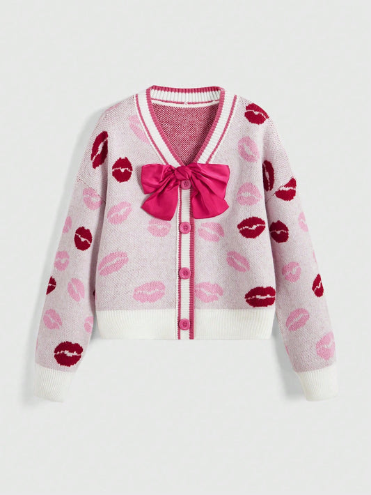 ROMWE J-Fashion Chaqueta de mujer estilo Y2K con lazo y diseño de labios rojos