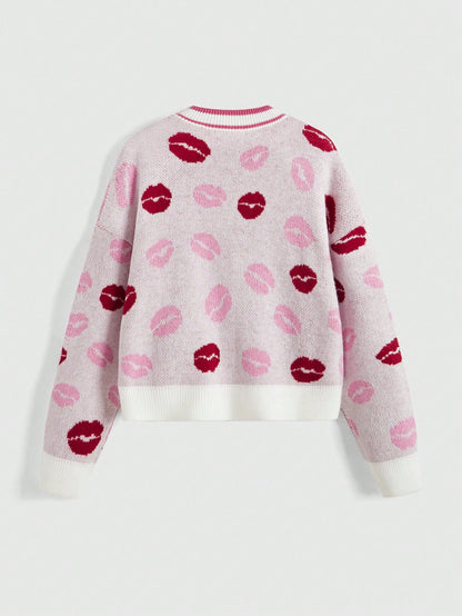 ROMWE J-Fashion Chaqueta de mujer estilo Y2K con lazo y diseño de labios rojos