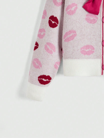 ROMWE J-Fashion Chaqueta de mujer estilo Y2K con lazo y diseño de labios rojos