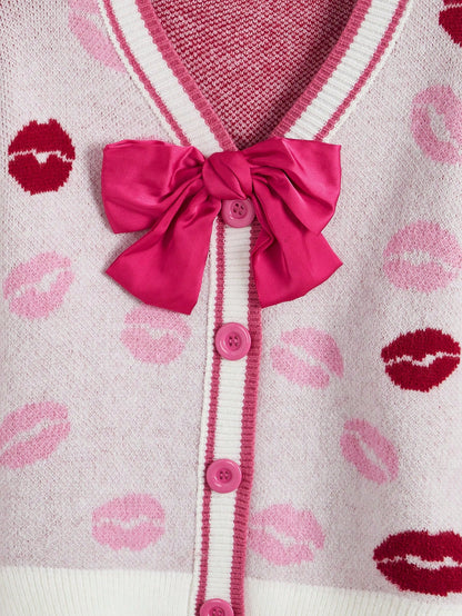 ROMWE J-Fashion Chaqueta de mujer estilo Y2K con lazo y diseño de labios rojos